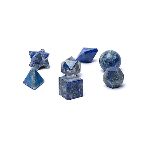 Ensemble de 7 pièces en Lapis Lazuli de géométrie sacrée