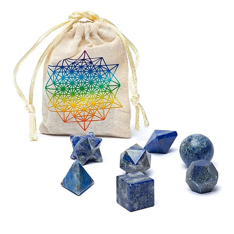 Ensemble de 7 pièces en Lapis Lazuli de géométrie sacrée