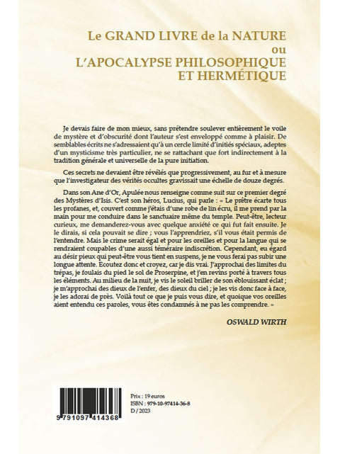 Le grand livre de la Nature ou l'apocalypse philosophique et hermétique