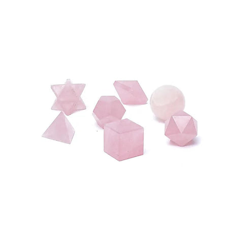 Ensemble de 7 pièces en Quartz Rose géométrie sacrée